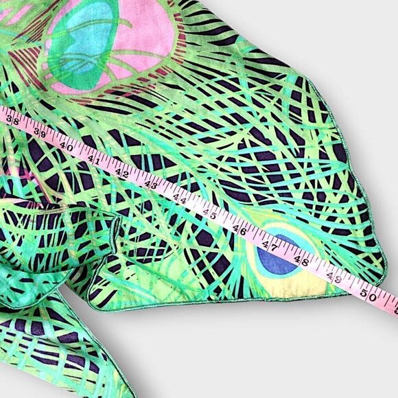 Tunic Womens Dress Sz Large Green Blue Peacock Silk Layers Caftan Boho Swiftie - Picture 15 of 16